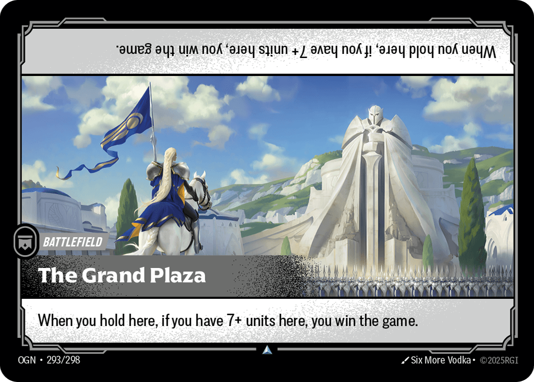 The Grand Plaza — Riftbound Battlefield: The Grand Plaza. When you hold here, if you have 7+ units here, you win the game.